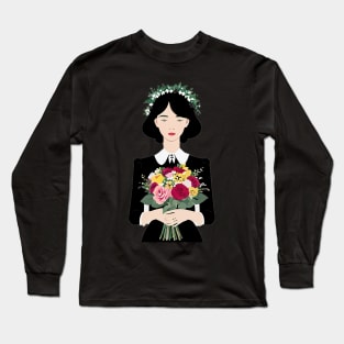 Young woman holding a bouquet of flowers Long Sleeve T-Shirt